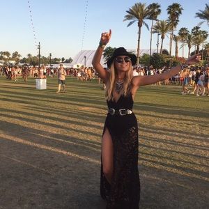 LF black lace maxi dress ft. black bodysuit lining